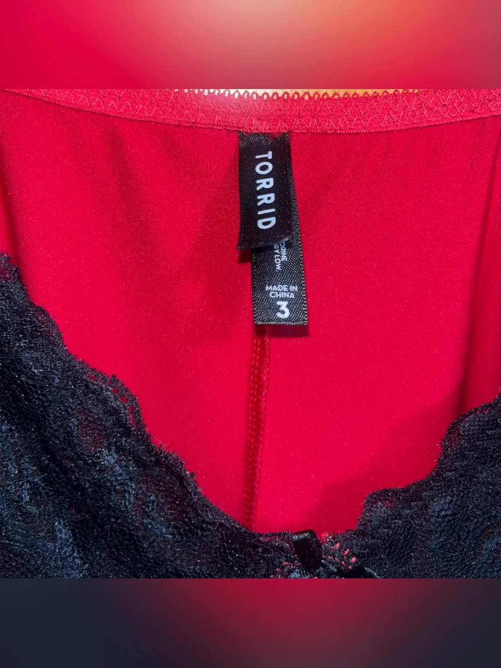 Torrid Chemise Women’s Size 3 Red Black Lace Trim Babydoll Lingerie Nightgown